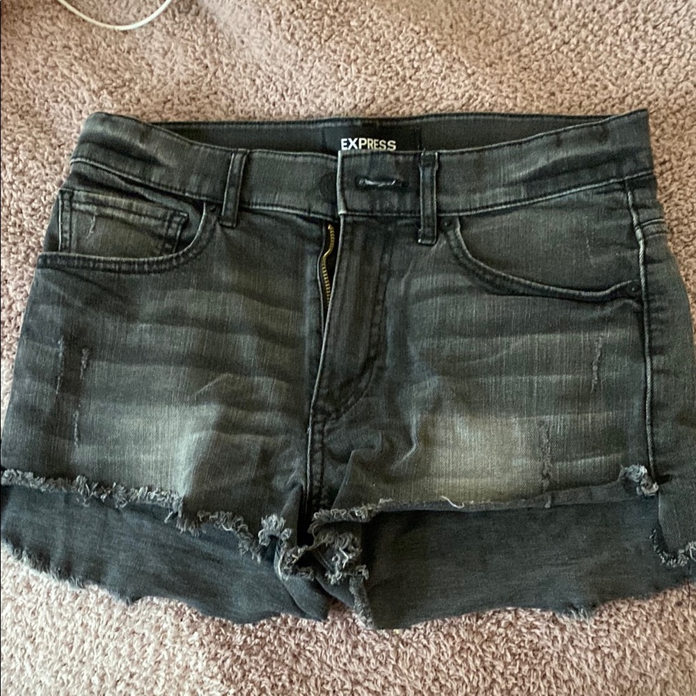 Express Charcoal Frayed Denim Shorts